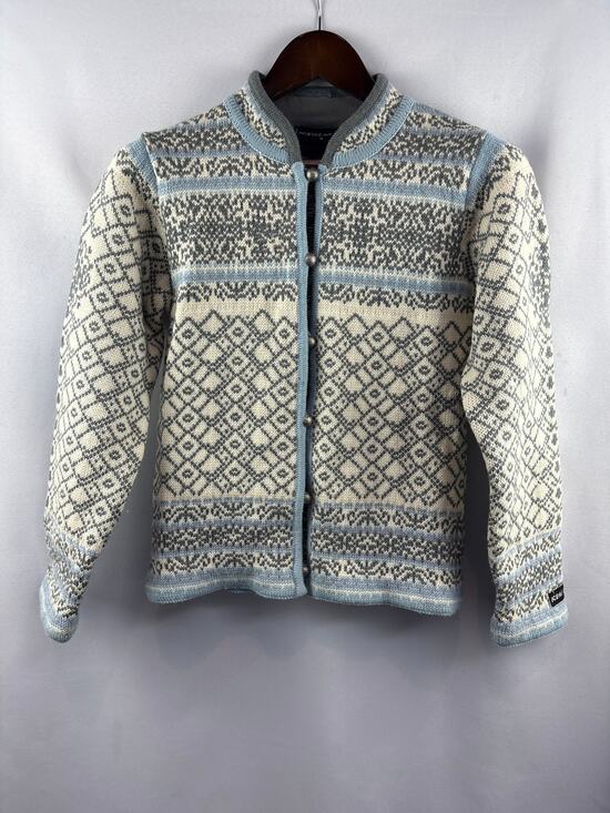 Other Sweaters - Women’s Ice Wear Small Cream Blue Gray Patterned Cardigan